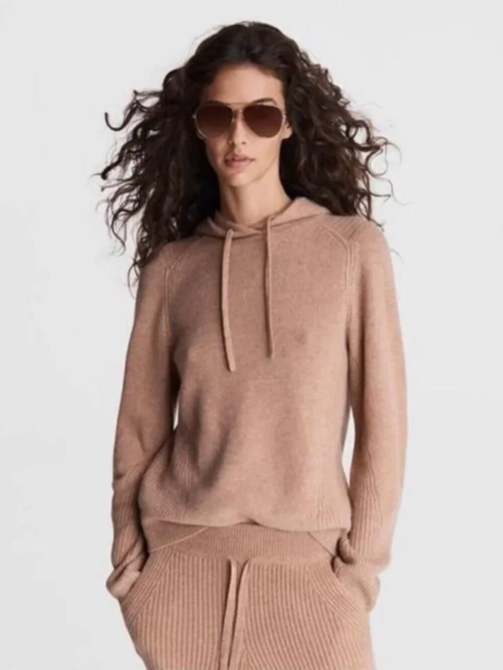 Rag & Bone Pierce 100% Cashmere Hoodie Rose Tan S